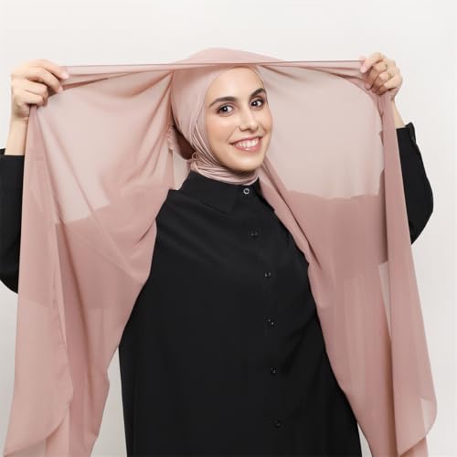 Instant Chiffon Hijab Set 3-in-1 Hijabs Scarf with Built-in Magnets and Undercap Head Wraps with Modal Cap - color: 4 #