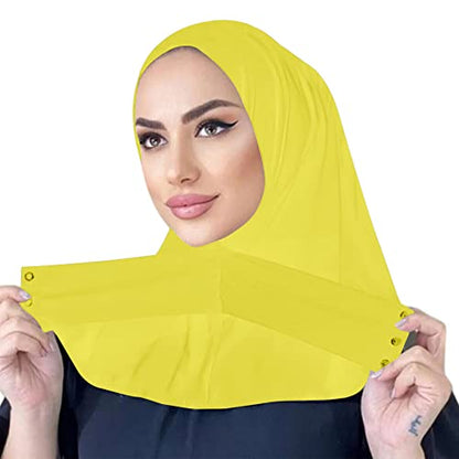 AIBEARTY Women Fashion Instant Muslim Turban Hijab with Snap Fastener Breathable Headscarf Bonnet Cap Turban Hat Shawl - color: Yellow