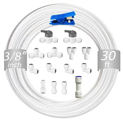 NSF 3/8 Inch Water Line Tubing and Push to Connect Fittings for Reverse Osmosis Water Filter, 15 pcs Connectors + 30 Feet Tubing, Food-Grade POM Material, BPA-Free - style: 3/8"(15pcs+30feet)