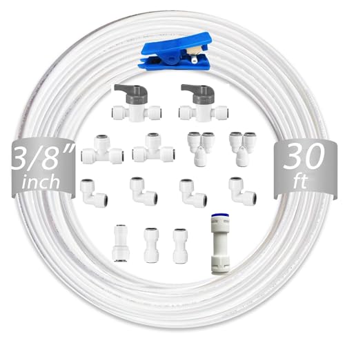 NSF 3/8'' Inch Water Line Tubing and Push to Connect Fittings for Reverse Osmosis Water Filter RO fittings, 15 pcs Connectors + 30 feet 3/8" O.D. (9.5mm) Tubing. - style: 3/8"(15pcs+30feet)