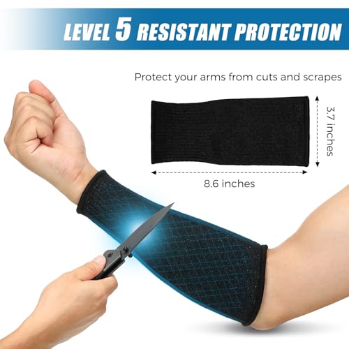 2 Pairs Cut Resistant Sleeve Arm Protection Sleeves Level 5 Protection Safety Protective Sleeves for Men Women (Black, 8.6 x 3.7 Inches) - color: Black, size: 8.6 x 3.7 Inches