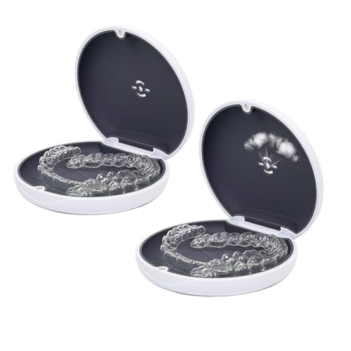 2 Pack Retainer Case with Vent Hole, Compatible with Invisalign | Portable Slim Travel Aligner Case,Secure Magnetic Closure-Food Grade Silicone Pad(White Gray) - color: White Gray