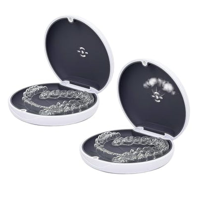 2 Pack Retainer Case with Vent Hole, Compatible with Invisalign | Portable Slim Travel Aligner Case,Secure Magnetic Closure-Food Grade Silicone Pad(White Gray) - color: White Gray