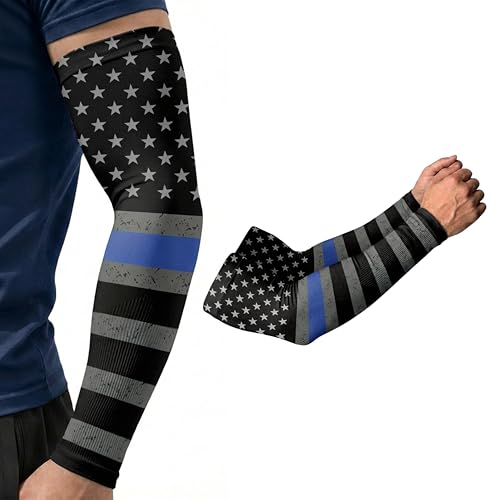 ARMORAY Arm Sleeves for Men UV Protection Cooling SPF 50 Sun Sleeves Sports - color: Usa Flag Black + White Blue Line