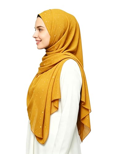 Lina & Lily Sparkle Shimmer Gold Glitter Women's Chiffon Hijab Head Scarf Shawl Wrap Lightweight - color: Mustard Yellow