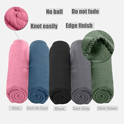 ZRQ 5 Pieces Stretch Jersey Turbans Headwrap Scarf for Black Women Fashion Headwear Boho Extra Long Scarf Soft Breathable Easy Knot Hijab Tie (Black,Pink,Olive Green,Deep Ha Tsing,Dark Grey) - color: Black,Pink,Olive Green,Deep Ha Tsing,Dark Grey