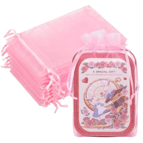 50PCS Organza Bags 6x9 Pink, Large Gift Bags for Women, Cute Mesh Drawstring Pouches Sheer Baggies for Packaging Jewelry Candy Sachet Treats Wedding Birthday Baby Shower Favors Halloween - color: Pink