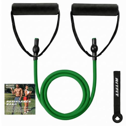 RitFit Single Resistance Exercise Band with Comfortable Handles - Ideal for Physical Therapy, Strength Training, Muscle Toning - Foam Padding Door Anchor and Starter Guide Included - size: 5-10lbs