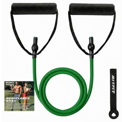 RitFit Single Resistance Exercise Band with Comfortable Handles - Ideal for Physical Therapy, Strength Training, Muscle Toning - Foam Padding Door Anchor and Starter Guide Included - size: 5-10lbs