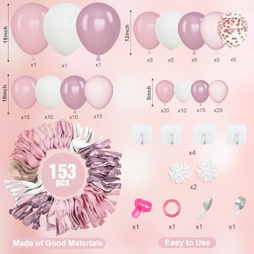 Amandir 153피스 핑크 화이트 풍선 아치 가랜드 키트 다양한 사이즈 45.7cm(18인치), 30.5cm(12인치), 25.4cm(10인치), 12.7cm(5인치), 파스텔 라이트 라텍스 메탈릭 컨페티 핑크 풍선, 어머니의 날 샤워 웨딩 보우 코케트 생일 파티 장식 - color: 베이비 핑크