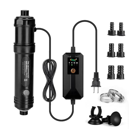 hygger 7W Aquarium U-V Light with Timer, 360° Protective Shield Clean Light for Crystal Clear Green Water, Submersible Fish Tank Cleaner for 30–70 Gallon Freshwater & Saltwater Aquariums - size: 1.97 * 9.05 inches