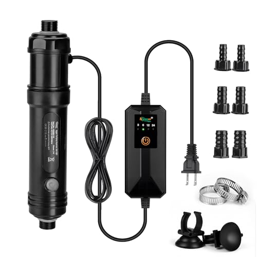 hygger Aquarium U-V Light, 7W U-V-C Lamp with Timer for 30-70 Gallon Tanks | Compact U-V light with Timer, 360° ABS Protective Shield, Freshwater or Saltwater Aquariums, Clear Water Support - size: 1.97 * 9.05 inches