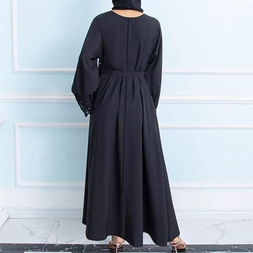 Lmdudan Muslim Dresses - Ladies Robe Dress Islamic Abaya - Cotton Linen Dress - Stripe Conservative Prayer Clothes - color: 🔥2024 Amazon Essentials🔥-3*black, size: X-Large