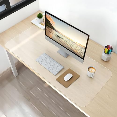 NATRKE Clear Desk Mat Pad, 27.6"x15.7" Large Transparent Computer Desk Mat Plastic Desktop Protector, PVC Writing Pad with Round Edge, Waterproof Wipeable Non-Slip Table Protector for Home Office - color: Frosted, size: 31.5" x 15.7"
