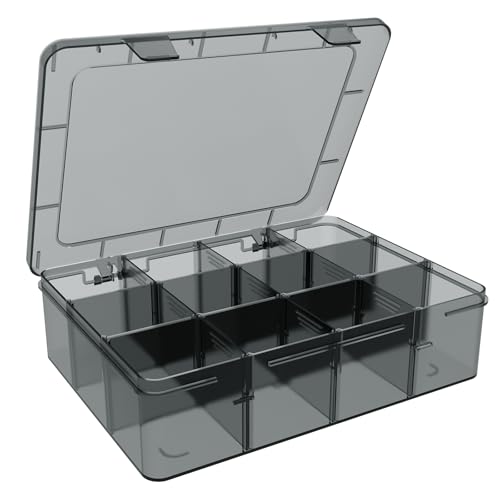 SRNYJAO Plastic Organizer Box, Clear Tackle Box Organizer Compartment Box | 12 Grids with Removable Dividers for Tackle box ,Parts, Earring Tool Fishing Hook Hair Accessories,8.8" L x 6.7" W x 2" H - color: gray, size: Large 12 Grids