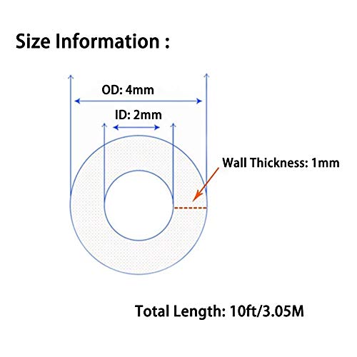 Hooshing Silicone Tubing 2mm ID x 4mm OD 10 Ft Food Grade Rubber Hose | High Temp Pure Silicone Tube, For Home Brewing, Beer Line, Wine Making, Water Pump Transfer - size: 2mm ID x 4mm OD, style: 10 Ft/3.05M