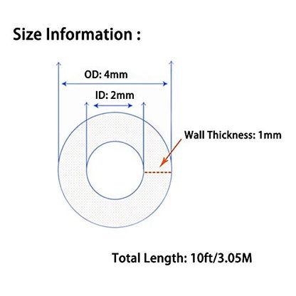 Hooshing Silicone Tubing 2mm ID x 4mm OD 10 Ft Food Grade Rubber Hose | High Temp Pure Silicone Tube, For Home Brewing, Beer Line, Wine Making, Water Pump Transfer - size: 2mm ID x 4mm OD, style: 10 Ft/3.05M