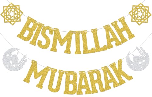 Bismillah Mubarak Banner Ramadan Mubarak Decorations Happy Eid Muslim Islamic Party Decoration Supplies Gold Glitter