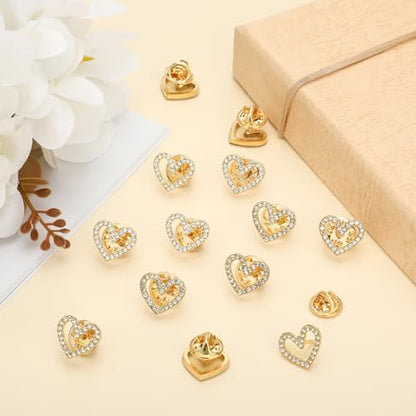 Tondiamo 50 Pcs Heart Brooch Pins, 1.5cm Rhinestone Heart Lapel Pins Small Hollow Crystal Brooches for Award Alloy Scarf Ring for Dress Hat Scarf Bag Pocket Clothing Wedding Party Bulk Gifts - color: Gold