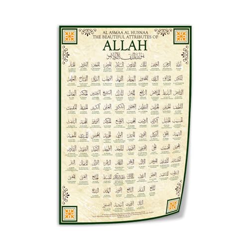 Islamic Wall Art, 99 Names of Allah Poster Print, Arabic Calligraphy with English Translation, Religious Home Decor 20x30inch(50x75cm) Unframe-style - color: Unframe-style, size: 20x30inch(50x75cm)