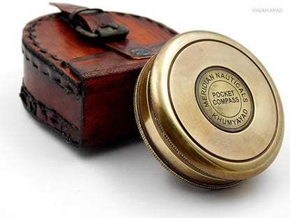 Brass Hand Made Fully Functional Compass with Leather Case & Robert Frost Poem Engraved