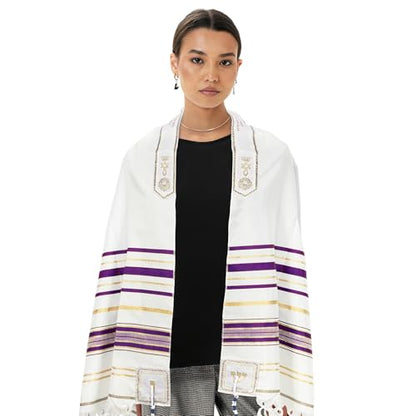HalleluYAH Messianic Tallit Prayer Shawl 72"x 22" with Bag For Men & Women - color: Dark Purple