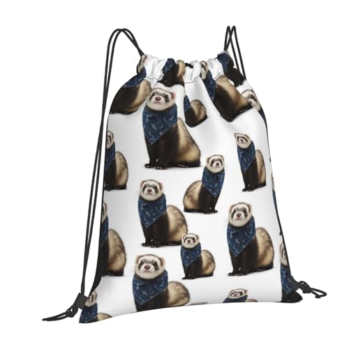 Polyester Drawstring Backpack Cute Funny Ferret White, Breathable Gym Sack for Soccer Basketball and Ball Sports - color: Pattern (366)
