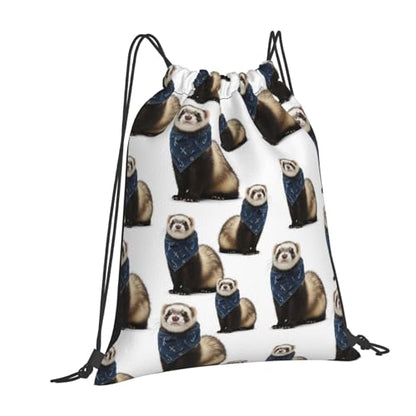 Polyester Drawstring Backpack Cute Funny Ferret White, Breathable Gym Sack for Soccer Basketball and Ball Sports - color: Pattern (366)