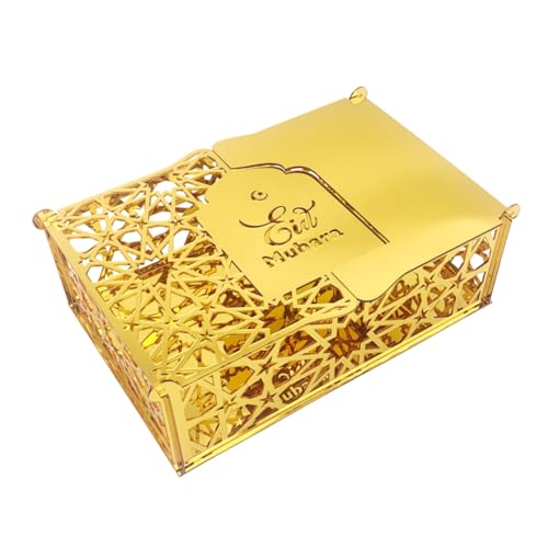 Ramadan Tray Eid Mubarak Serving Tray Hollow Acrylic Mirror Tray Fruit Plate Tableware Dessert Star Platters Candy Dish Storage Container DIY Display Holder Ramadan Islam Kareem Party Decor - color: Gold -L