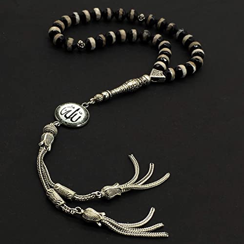 -Prestige Series -2- (33 Beads) Worry Beads-Prayer Beads-Tesbih-Tasbih-Tasbeeh-Misbaha-Masbaha-Subha-Rosary (Natural Tibetan Agate Stone-Allah)