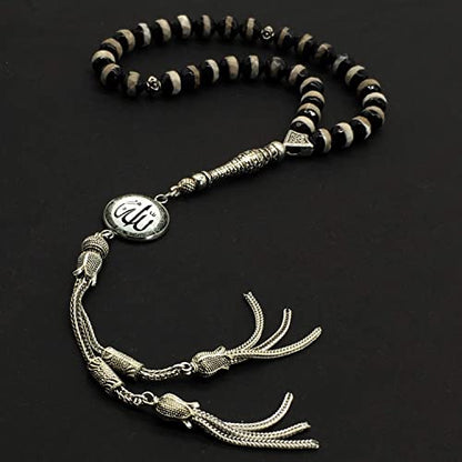-Prestige Series -2- (33 Beads) Worry Beads-Prayer Beads-Tesbih-Tasbih-Tasbeeh-Misbaha-Masbaha-Subha-Rosary (Natural Tibetan Agate Stone-Allah)
