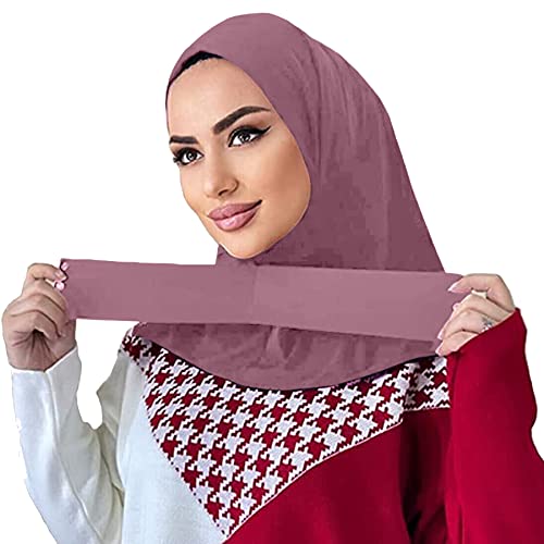 AIBEARTY Women Fashion Instant Muslim Turban Hijab with Snap Fastener Breathable Headscarf Bonnet Cap Turban Hat Shawl - color: Modal Pink - 3 Buttons