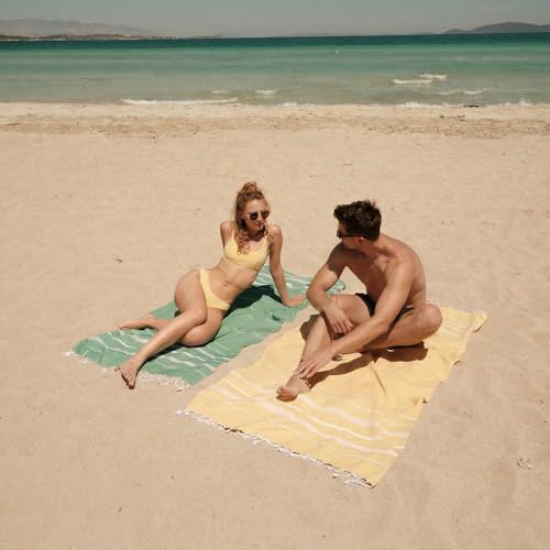 BAY LAUREL Turkish Beach Towel with Travel Bag 39 x 71 Quick Dry Sand Free Lightweight Large Oversized Towels Light - color: Shamrock With Floral Bag