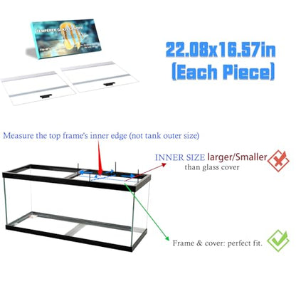 2PCS Set 22.08x16.57x0.16in（Each Piece） Clear Tempered Glass Canopy,75/90/110 Gallon Aquarium Fish Tank Hoods for Aqueon - size: 2PCS-22.08x16.57in