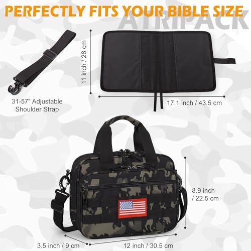 ATRIPACK Tactical Large Bible Cover for Men,Double Layer Bibles Bag With Detachable Book Carrying Case, Covers for Bible Organizer with Zippered Pockets,Church Case with Handle. - color: camo black