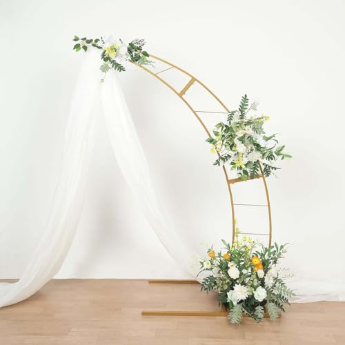 Tableclothsfactory 6.5ft Gold Metal Crescent Moon Wedding Arch Photography Backdrop Stand, Curved Design Flower Balloon Frame, Collapsible Arbor Stand with Solid Rectangular Base