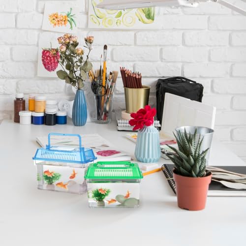 NOLITOY 4Pcs Mini Portable Fish Tank Turtle Box: Small Frog Habitat, Bug Cage Critter Keeper - Clear Reptile Enclosure Cricket Container Tarantula Breeding Box Travel Carrier for Beta Snails