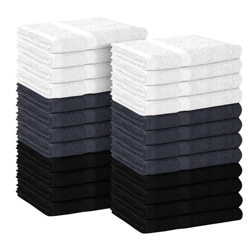 Avalon Towels Salon Towel - Black, Grey and White Hand Towels Bulk Pack of 24 - 100% Cotton Absorbent Spa, Facial & Gym Towel for Working Out - 16x27 Inches (Not Bleach Proof) - color: Black, Grey, White