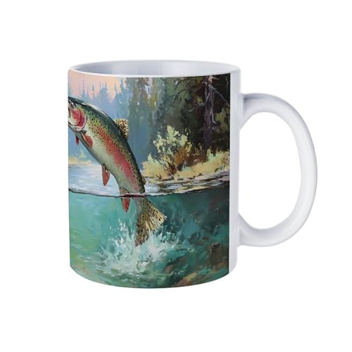 Trout Fish Lake Forests Ceramic Coffee Mug Tea Cup Unique Artistic Drinkware with Handle 12OZ
