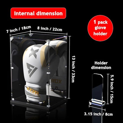 KOLIPI Boxing Glove Display Case with Mirror Back, Acrylic Display Case with Stand for Full Size Boxing Glove, Watch The Video to Assemble (8x7x13 inch, 22x18x33 cm) - size: Boxing Glove Case, 8x7x13 inches
