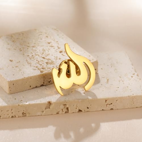 Dreamtimes Islamic Allah Ayatul Kursi Stainless Steel Brooch Pin for Men- Elegant Hijab Pin Muslim Women Jewelry Durable Quran Pendant for Prayer Gift for Eid & Ramadan - color: Gold-2