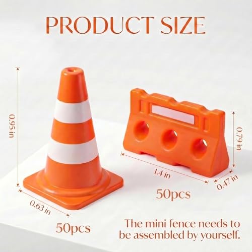 60Pcs Mini Traffic Cones Set with Fences for Road Building,and Educational Play | Perfect Mini Construction Cones Toys and Essential Construction Party Supplies
