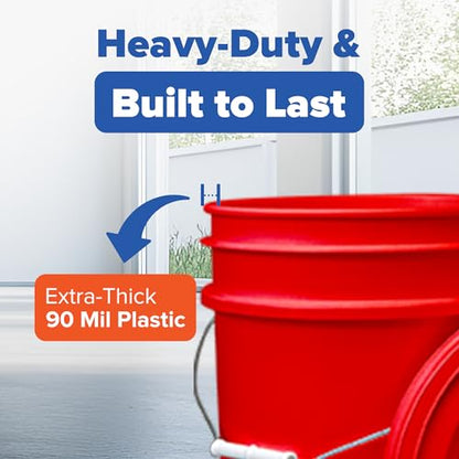 5 Gallon Bucket w/Lid, Food Grade BPA-Free, 1 Pack, Red | Airtight Lid, Mallet and Lid Opener Included, Heavy-Duty 90 Mil HDPE Plastic, Food-Safe Durable Container, Made in USA - color: Red, size: 1 Pack
