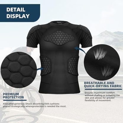 Zicac Men's Sports Shock Rash Guard Compression Padded Shirt Soccer Basketball Protective Gear Chest Rib Guards - color: Black Padded Shirt, size: Large