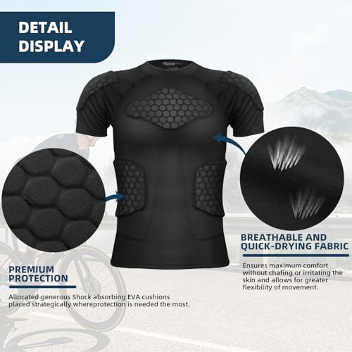 Zicac Men's Sports Shock Rash Guard Compression Padded Shirt Soccer Basketball Protective Gear Chest Rib Guards - color: Black Padded Shirt, size: X-Large