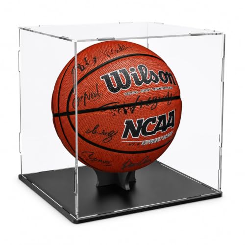 Basketball Display Case Stand,Clear Acrylic Display Case for Action Figures Toys Collectibles,Soccer Ball ,Need self-Assembly(9.8x9.8x11inch;25x25x28cm) - size: Basketball