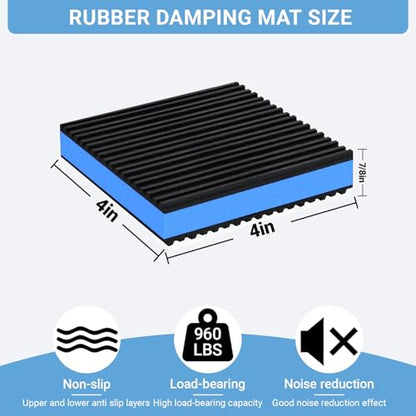 Heavy Duty Anti Vibration Pads,4x4x7/8 Inch Rubber EVA Sandwich Isolation Mats for Air Compressor, Washing Machine, Dryer, Treadmill, HVAC, AC Unit,Non-Slip Ribbed Surface, Indoor Outdoor Use 4Pack