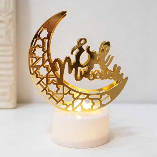 Gold Crescent Moon LED Decor Lamp, Moon Star Hollow Tabletop Light for Home Decoration, Festive Ramadan Decor, Eid Mubarak Gift, Shelf Porch Table Accent 3.07 x 2.4 Inch-3 - color: DXD-0020