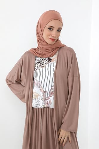 Aisha's Design Neck-Covering Practical Jersey Hijab with Built-In Ninja Bonnet - color: Cappuccino