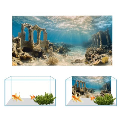 3 PCS Aquarium Background, 48x18 inch Polyester Fish Tank Background | Cloth Fish Tank Background, Undersea Ruins Floor Sunshines & Tree Wood Branches Aquatic Plants - size: 48x18 Inch